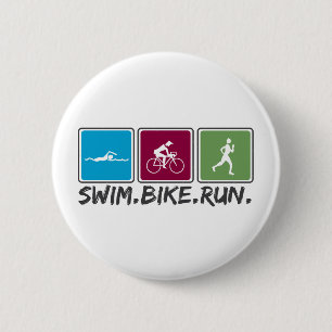swim bike run (triathlon) 6 cm round badge