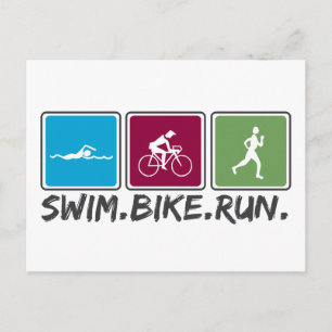 swim bike run (triathlon) postcard