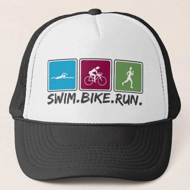 swim bike run (triathlon) trucker hat (Front)