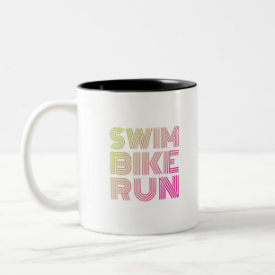 Swim Bike Run, Triathlon Two-Tone Coffee Mug
