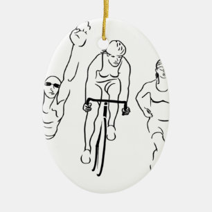 Swim Bike Run Triathlon Woman Ceramic Tree Decoration