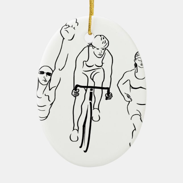 Swim Bike Run Triathlon Woman Ceramic Tree Decoration (Front)