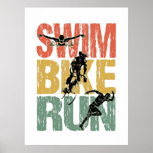 Swim Bike Run - Vintage Triathlon Poster