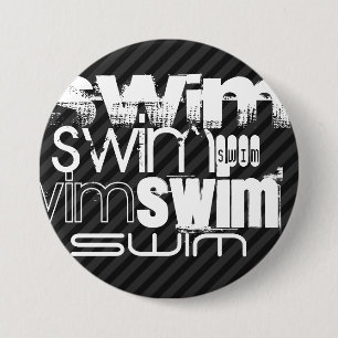Swim; Black & Dark Grey Stripes 7.5 Cm Round Badge