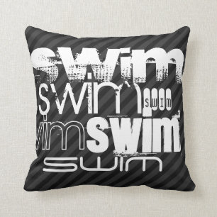 Swim; Black & Dark Grey Stripes Cushion