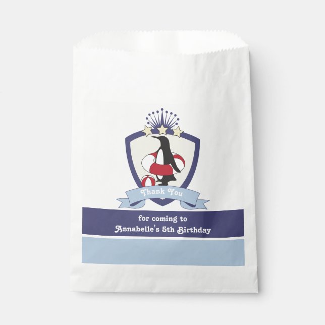 Swim Club Crest Penguin Kids Birthday Thank You Favour Bag (Front)