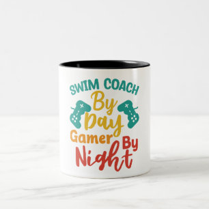 Swim Coach By Day Gamer By Night Two-Tone Coffee Mug