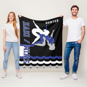 Swim Dive Team - Dark Blue and Black Fleece Blanket