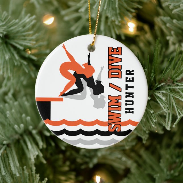 Swim Dive Team - Orange and Black Ceramic Ornament (Tree)