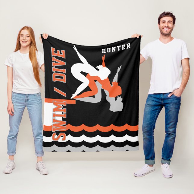 Swim Dive Team - Orange and Black Fleece Blanket (In Situ)