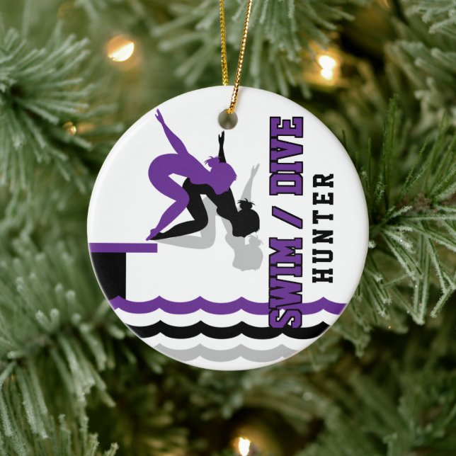 Swim Dive Team - Purple and Black Ceramic Ornament (Tree)