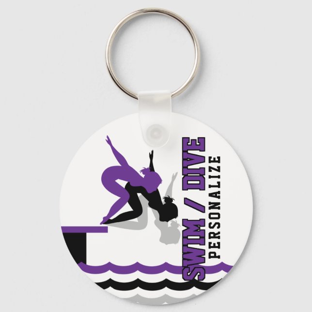 Swim Dive Team - Purple and Black Key Ring (Front)