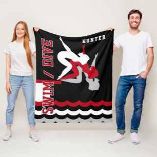 Swim Dive Team - Red and Black Fleece Blanket