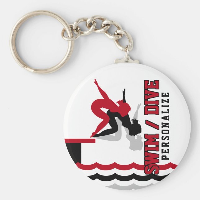 Swim Dive Team - Red and Black Key Ring (Front)
