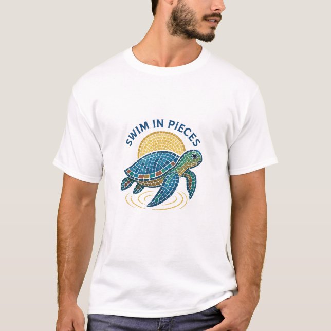 Swim In Pieces Mosaic Turtle Crest T-Shirt (Front)