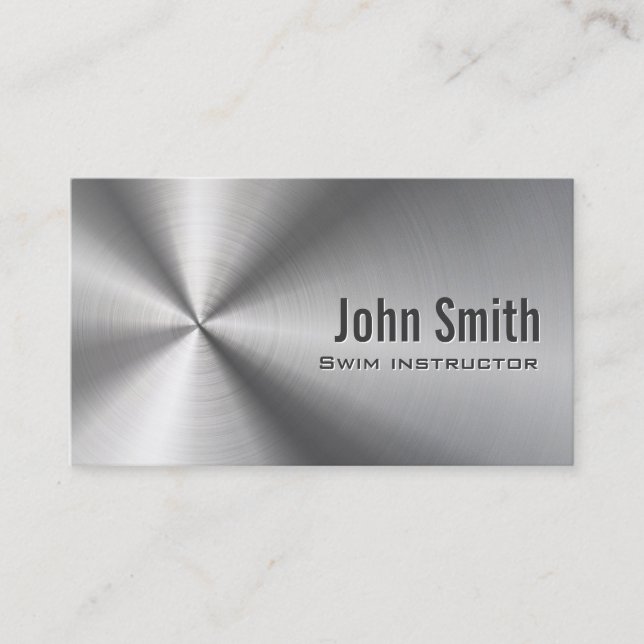 Swim Instructor Stainless Steel Faux Metal Business Card (Front)