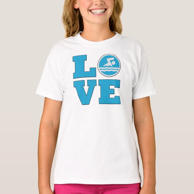 Swim LOVE Competitive Swimmer or Swimming & Diving T-Shirt (Front)
