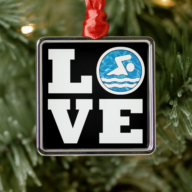 Swim LOVE Swimming Diving Coach Swimmer Christmas Metal Ornament (Tree)