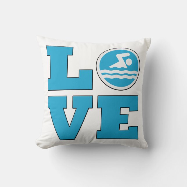 Swim Love Throw Pillow for Competitive Swimmers (Front)