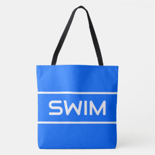 SWIM Modern Fun White Text Stripes On Bright Blue Tote Bag