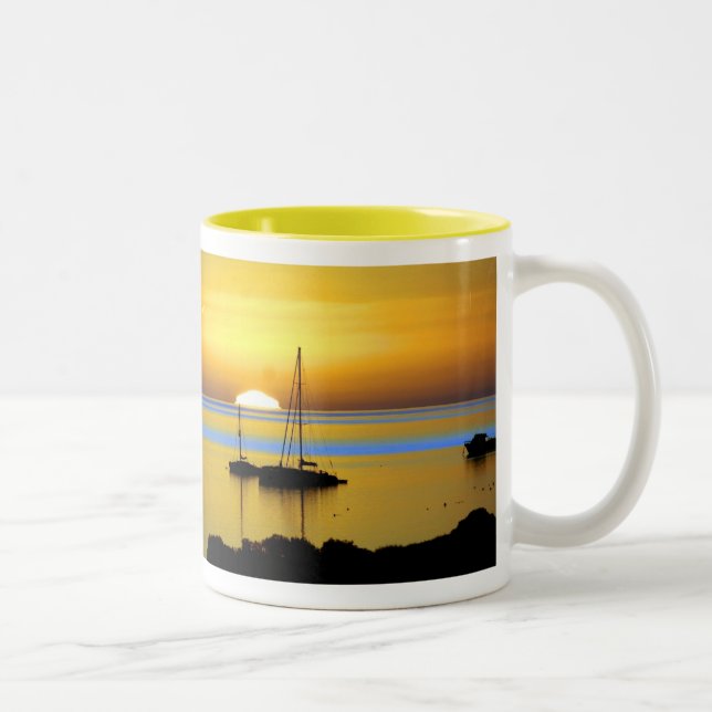 Swim out to it - Yellow  by TDGallery Two-Tone Coffee Mug (Right)