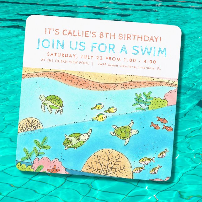 Swim Party Sea Turtles Summer Birthday Invitation (Creator Uploaded)