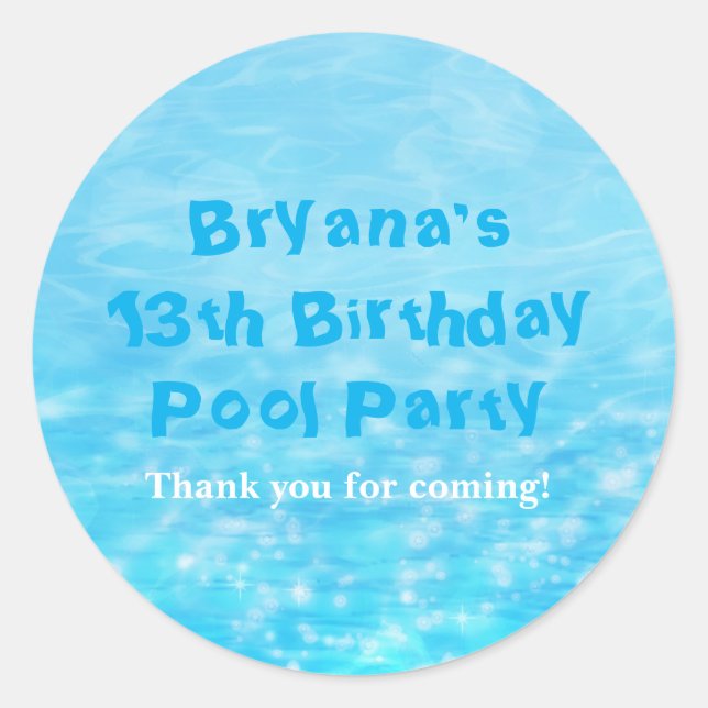Swim Pool Party Summer Beach Favour Stickers (Front)