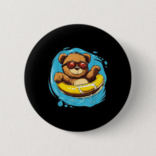 Swim Ring Teddy Bear Costume For Pool Lovers 6 Cm Round Badge