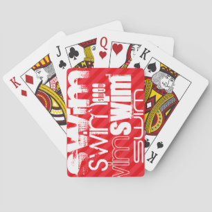 Swim; Scarlet Red Stripes Playing Cards