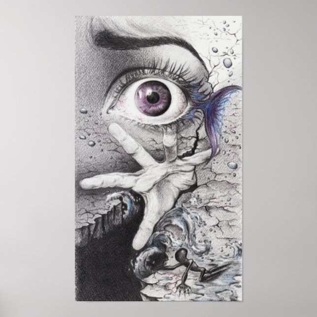 "Swim" surreal pencil drawing poster print (Front)