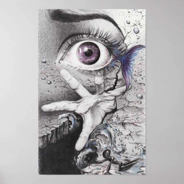"Swim" surreal pencil drawing poster print (Front)