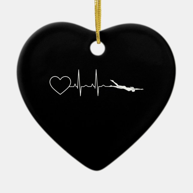 Swim - Swimming Heartbeat Ceramic Ornament (Front)