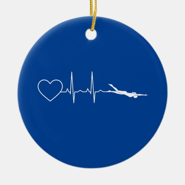 Swim - Swimming Heartbeat Ceramic Ornament (Front)