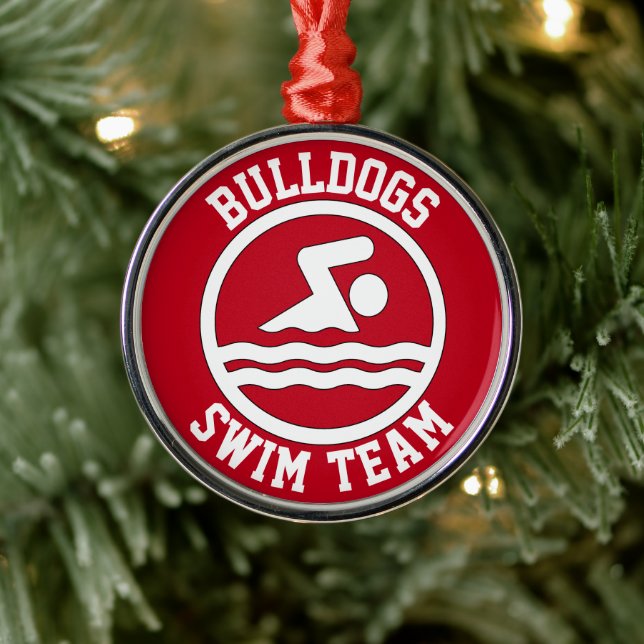Swim Team Swimmer Name Swimming Diving Christmas Metal Ornament (Tree)