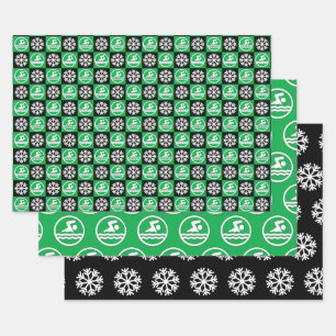 Swimmer and Snowflake Swimming & Diving Christmas  Wrapping Paper Sheet