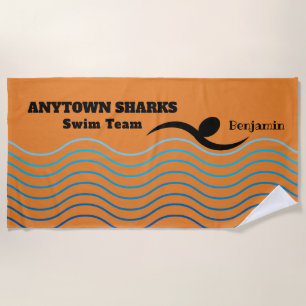 Swimmer and Water Waves   Swim Team Beach Towel