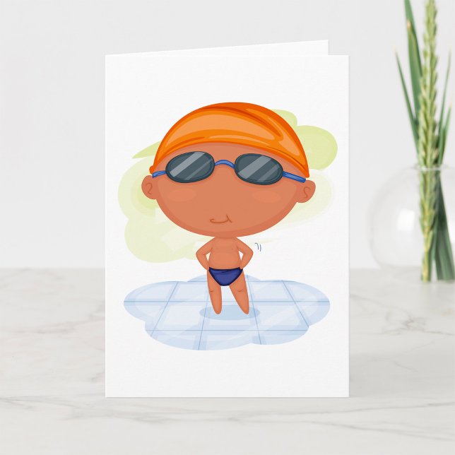 Swimmer Boy in Goggles and Swim Cap Card (Creator Uploaded)