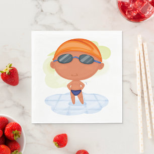 Swimmer Boy in Goggles and Swim Cap Napkin