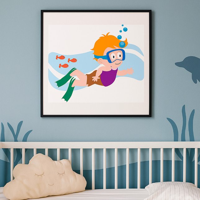 Swimmer Boy in Goggles and Swim Cap Poster (Creator Uploaded)