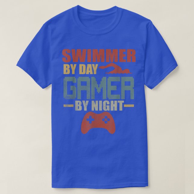 Swimmer By Day Gamer By Night Swim Team Swimming S T-Shirt (Design Front)