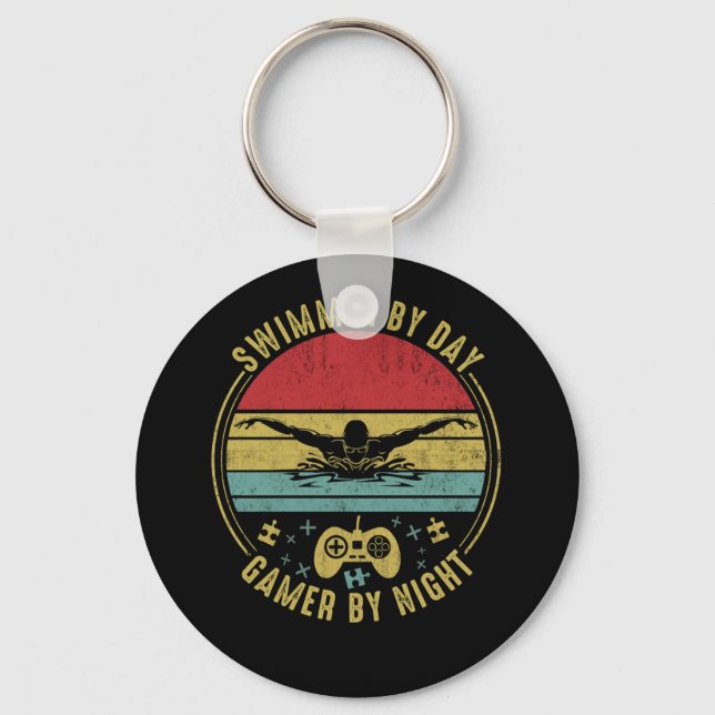 Swimmer By Day Gamer By Night Swimming Key Ring (Front)