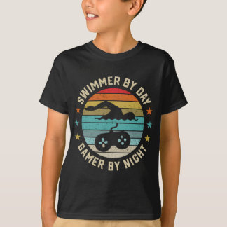 Swimmer By Day Gamer By Night Swimming Swim Lover T-Shirt