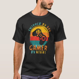 swimmer By Day Gamer By Night Vintage Gamer Swimmi T-Shirt