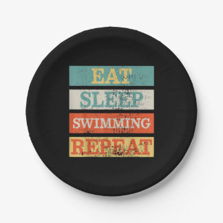 Swimmer Eat Sleep Swimming Repeat Funny Paper Plate