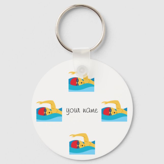 Swimmer Emoji   and '' Your Name Here " Key Ring (Front)
