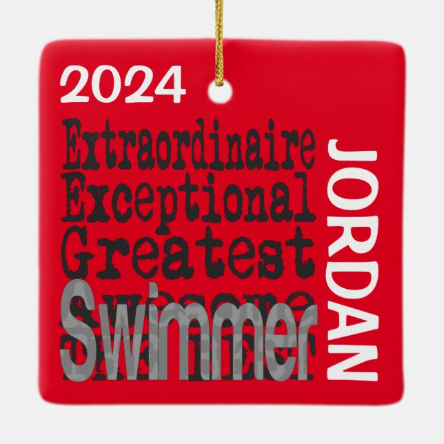 Swimmer Extraordinaire CUSTOM Ceramic Ornament (Back)