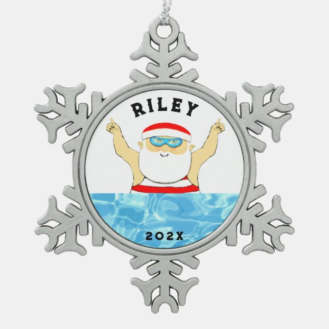 Swimmer Holiday Gift Snowflake Pewter Christmas Ornament (Front)