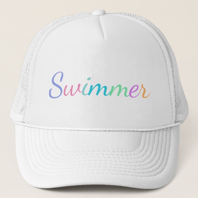 Swimmer in Colourful Lettering Swimming Theme Trucker Hat (Front)