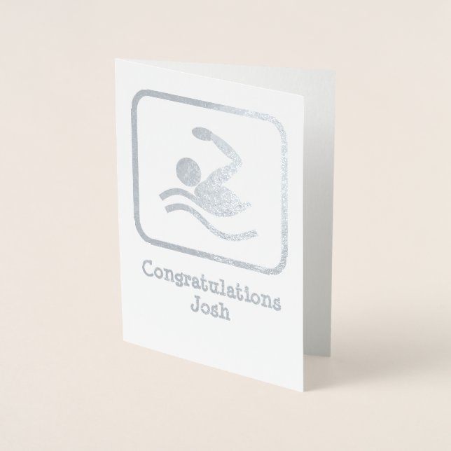 Swimmer in Silver - Upload a Photo and Customise Foil Card (Front)