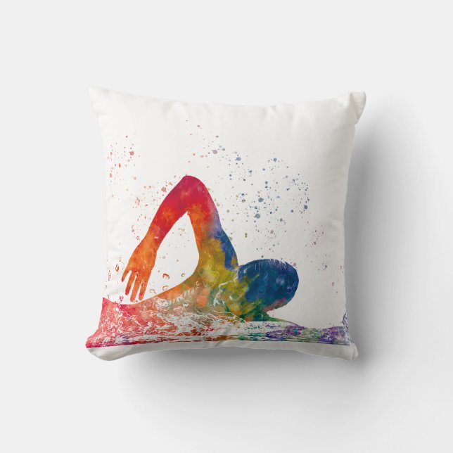 swimmer in watercolor cushion (Front)